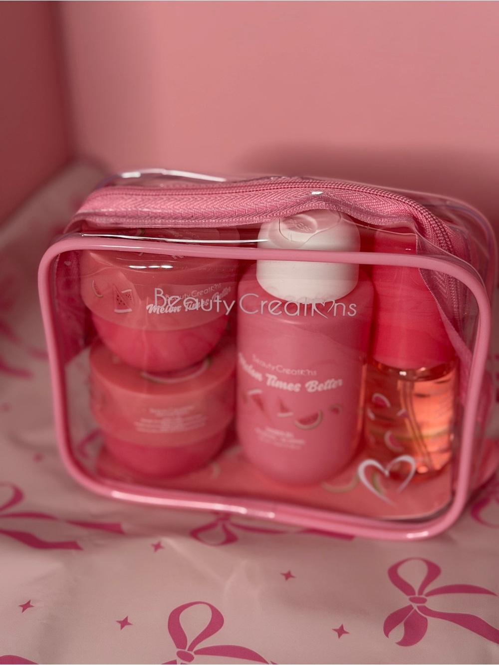 Beauty Creations Pink Melon Times Better Travel Cosmetic Set